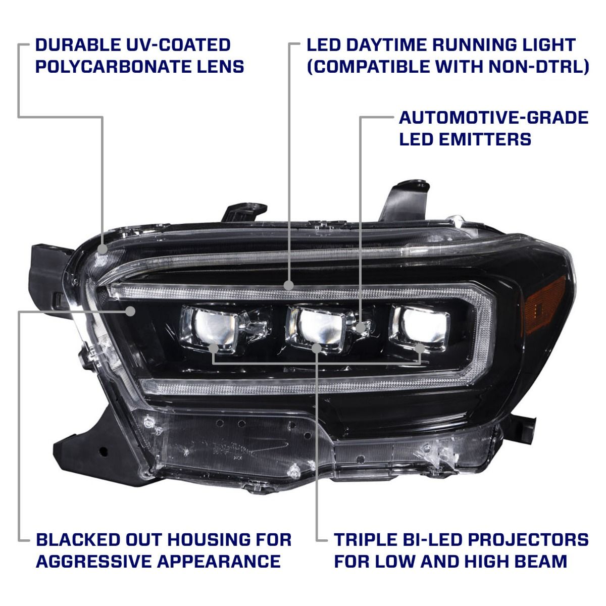 2016-2023 Toyota Tacoma LED Projector Headlights with Selectable DRL (pair)